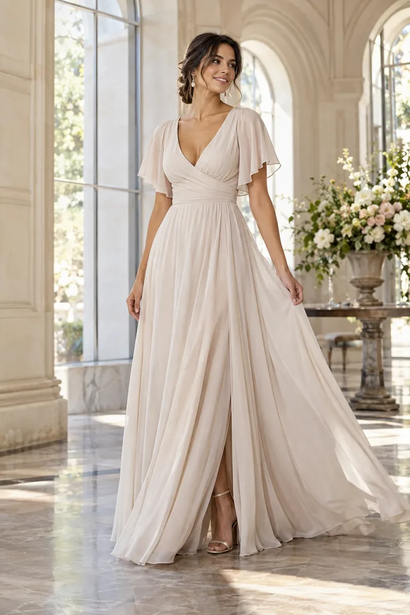 Woman wearing a light occasion dress